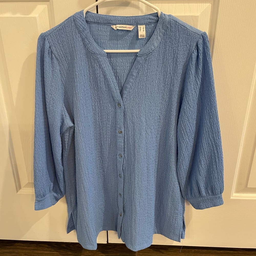 Isaac Mizrahi Light Blue Textured Blouse